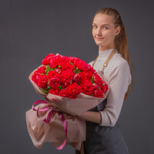 Букет "25 Бордовых пионов"